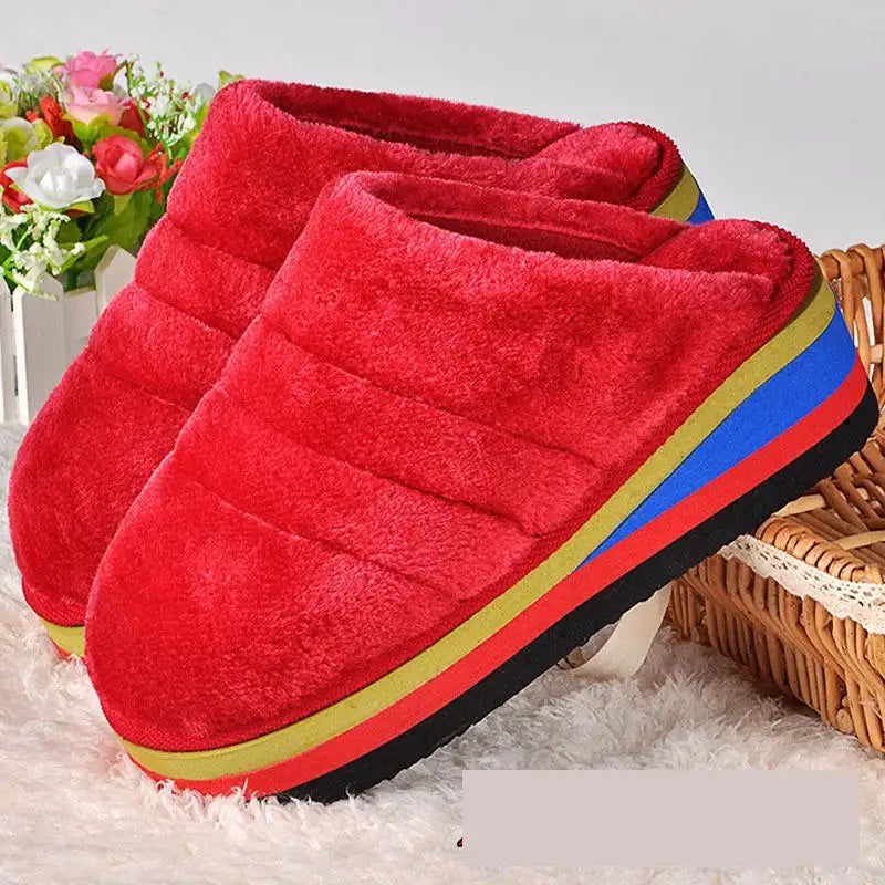 34-41 Womens Slippers Winter Female Wedges Home Shoes Mujer Zapatos 5cm Heels Leopard Platform Thick Bottom Indoor Footwear Y29