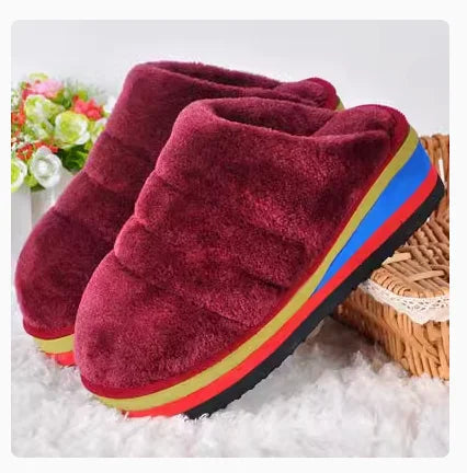 34-41 Womens Slippers Winter Female Wedges Home Shoes Mujer Zapatos 5cm Heels Leopard Platform Thick Bottom Indoor Footwear Y29