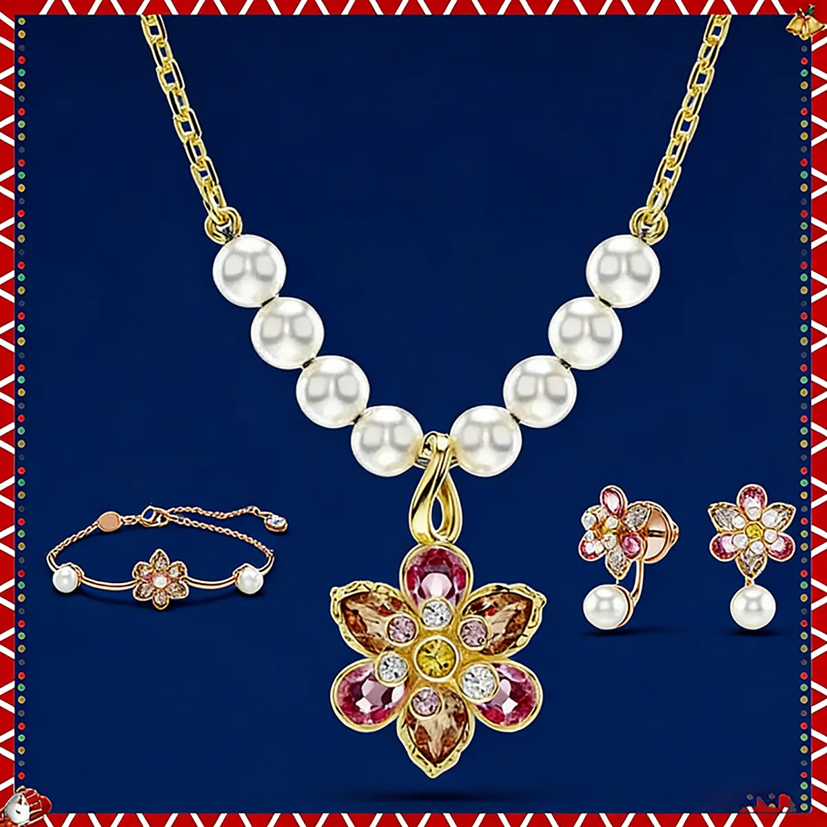 2025 New Gorgeous Flower Yang Jewelry Set: An Elegant Flower Art Feast with Gold Inlaid Treasures and Pearls