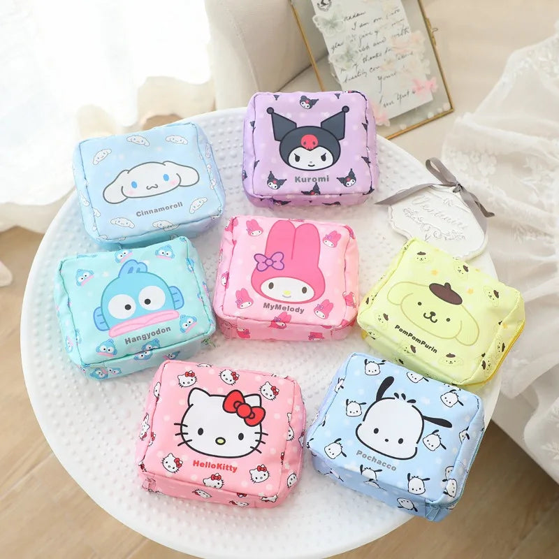 2026 Sanrio Storage Bag Kawaii Hello Kitty Kuromi My Melody Pompomurin Women's Sanitary Napkins Storage Bag