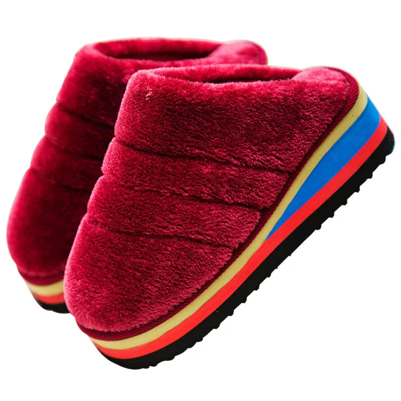 34-41 Womens Slippers Winter Female Wedges Home Shoes Mujer Zapatos 5cm Heels Leopard Platform Thick Bottom Indoor Footwear Y29