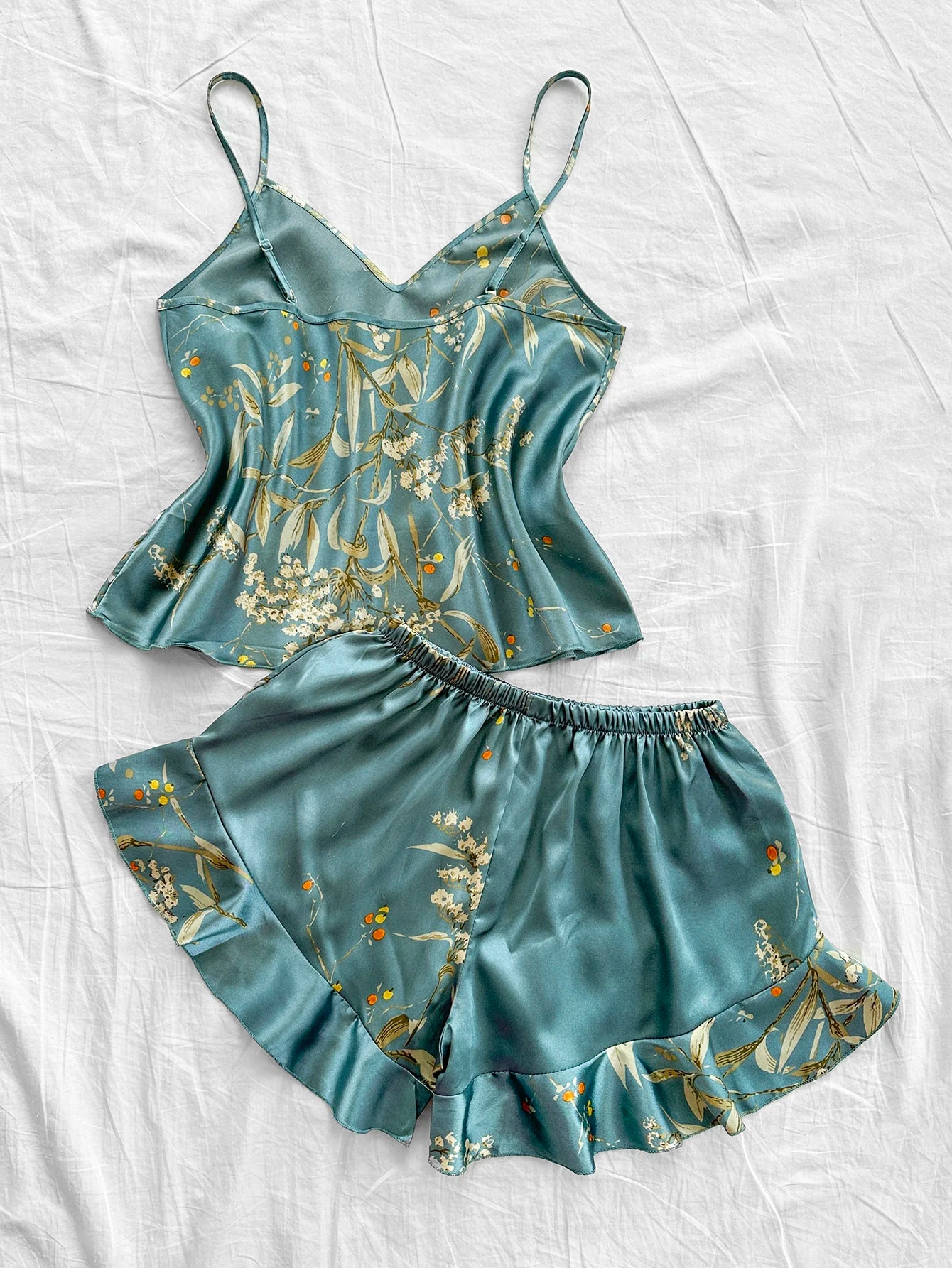 2-piece V-neck random print sexy casual shorts Pajama Set  Women's Sleepwear Loungewear