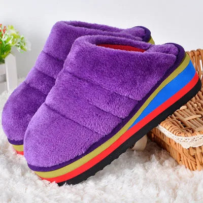 34-41 Womens Slippers Winter Female Wedges Home Shoes Mujer Zapatos 5cm Heels Leopard Platform Thick Bottom Indoor Footwear Y29