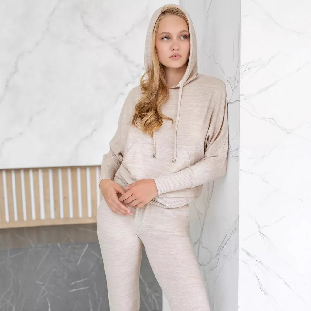 2025 New Sweatshirt Knitwear Women's Hooded Casual New Sporty Long Sleeve Trousers Two-Piece Set