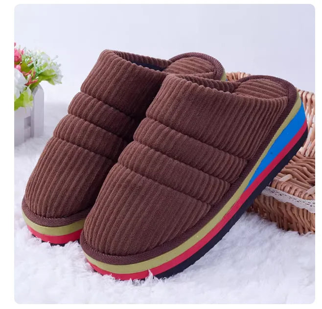34-41 Womens Slippers Winter Female Wedges Home Shoes Mujer Zapatos 5cm Heels Leopard Platform Thick Bottom Indoor Footwear Y29