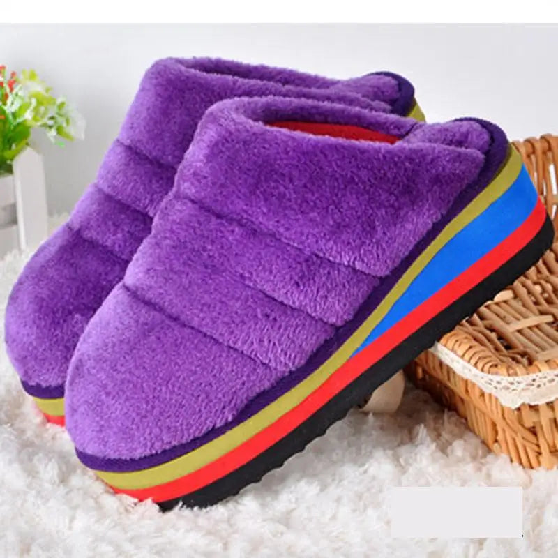 34-41 Womens Slippers Winter Female Wedges Home Shoes Mujer Zapatos 5cm Heels Leopard Platform Thick Bottom Indoor Footwear Y29