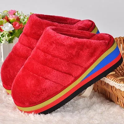 34-41 Womens Slippers Winter Female Wedges Home Shoes Mujer Zapatos 5cm Heels Leopard Platform Thick Bottom Indoor Footwear Y29