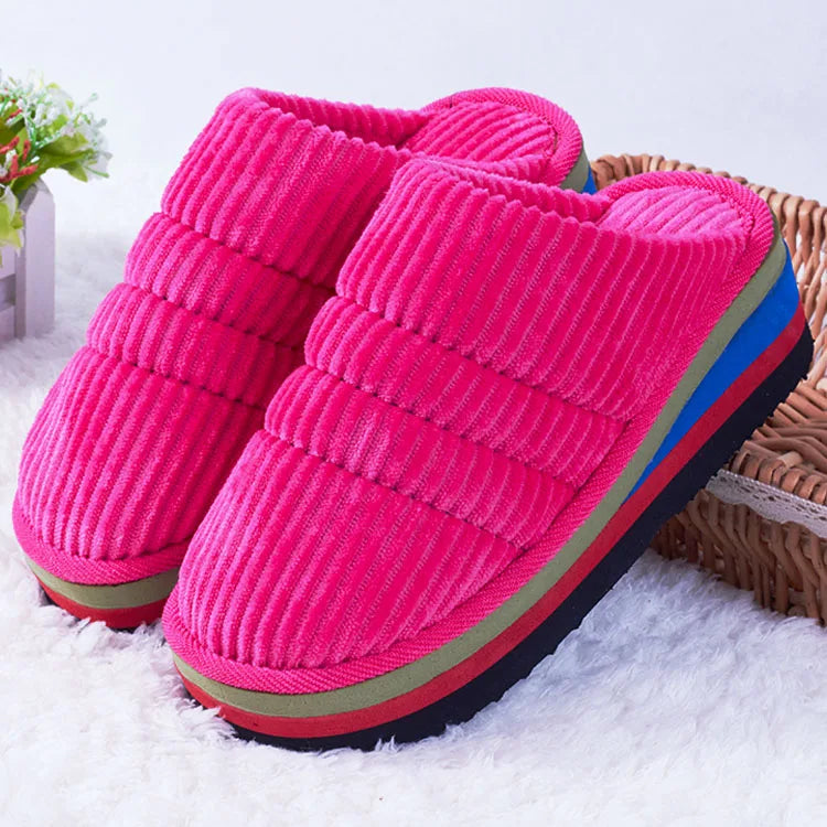 34-41 Womens Slippers Winter Female Wedges Home Shoes Mujer Zapatos 5cm Heels Leopard Platform Thick Bottom Indoor Footwear Y29